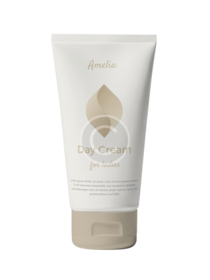 Day cream tube labeled "Amelia for ladies."