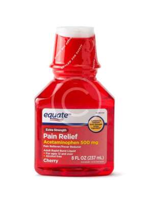 Cherry-flavored acetaminophen pain relief liquid.